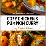 Bowl of Chicken & Pumpkin Curry with fall spices and herbs served as a warming gluten free crockpot dinner